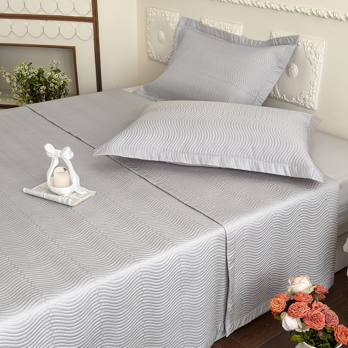 91家纺网 家纺一手货源 找家纺 摩时 2026春夏新品莱赛尔凉席空调软席凉席席子三件套 星辰灰