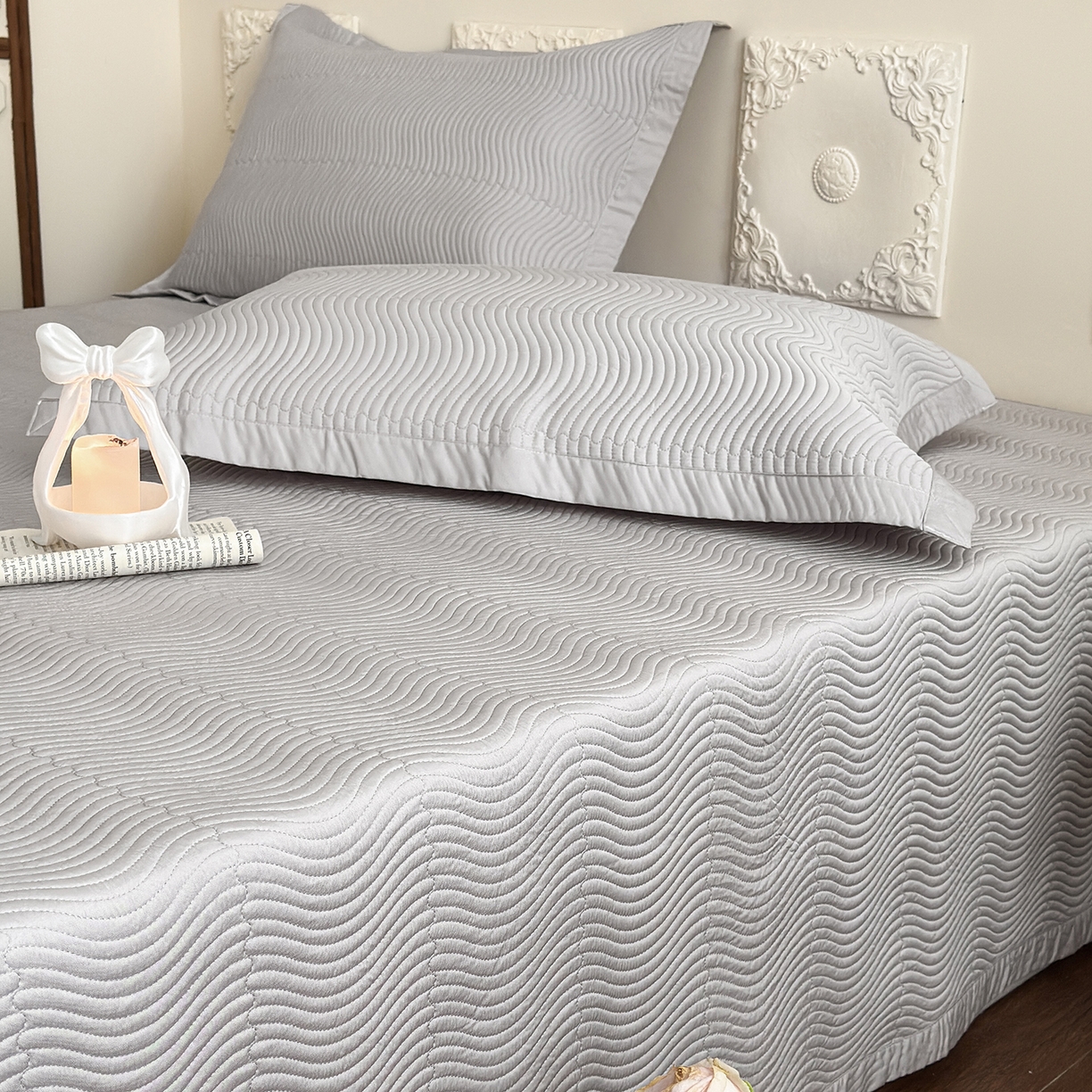 91家纺网 家纺一手货源 找家纺 摩时 2026春夏新品莱赛尔凉席空调软席凉席席子三件套 星辰灰