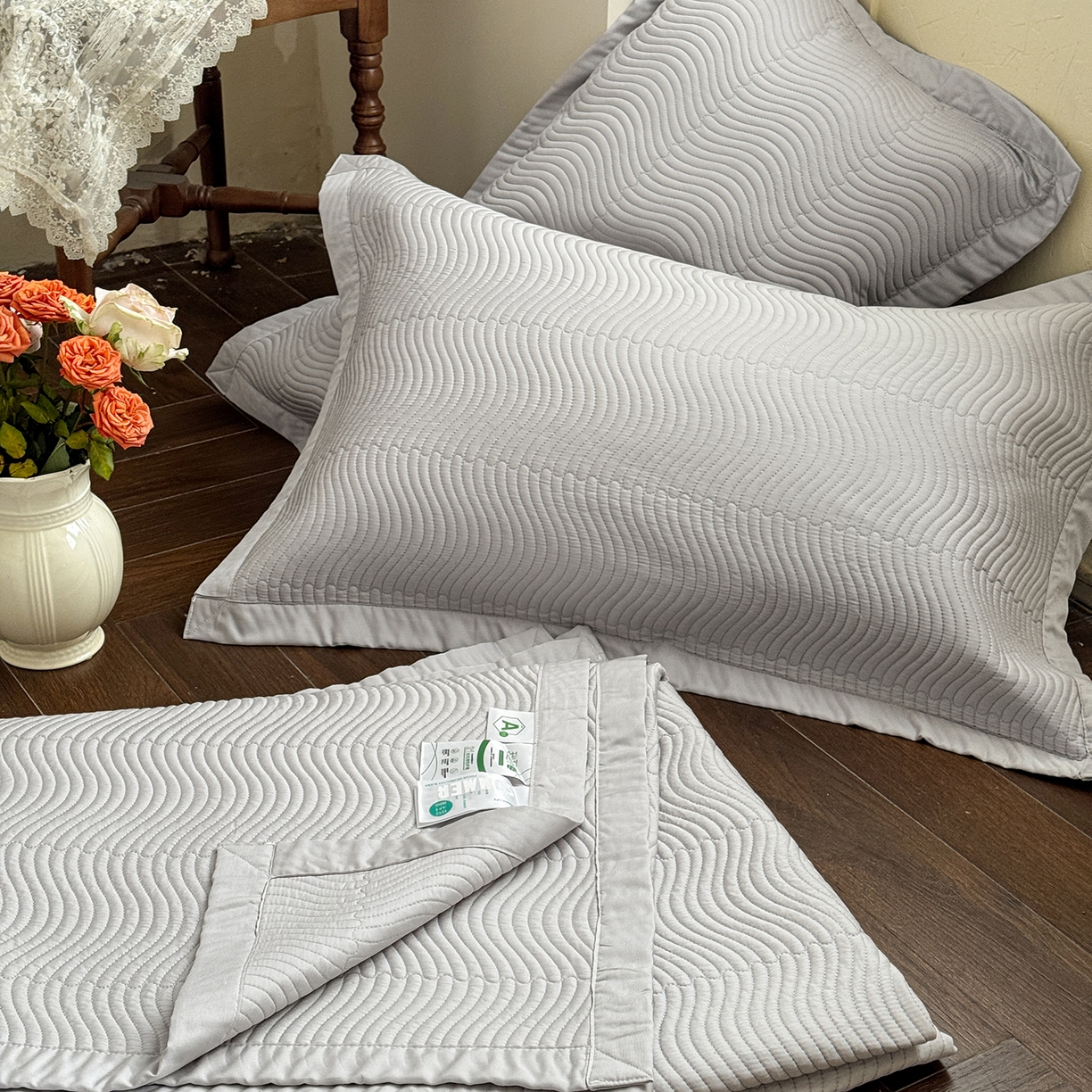 91家纺网 家纺一手货源 找家纺 摩时 2026春夏新品莱赛尔凉席空调软席凉席席子三件套 星辰灰