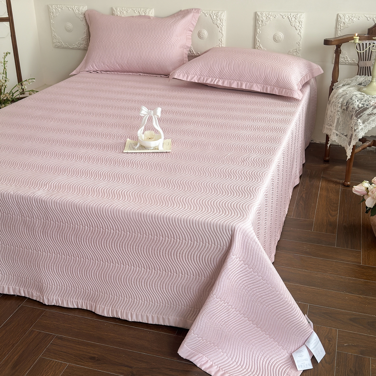 91家纺网 家纺一手货源 找家纺 摩时 2026春夏新品莱赛尔凉席空调软席凉席席子三件套 樱花粉