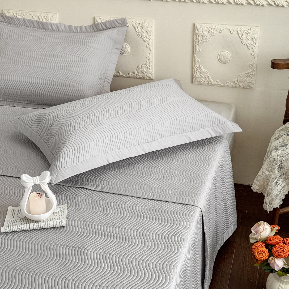 91家纺网 家纺一手货源 找家纺 摩时 2026春夏新品莱赛尔凉席空调软席凉席席子三件套 星辰灰