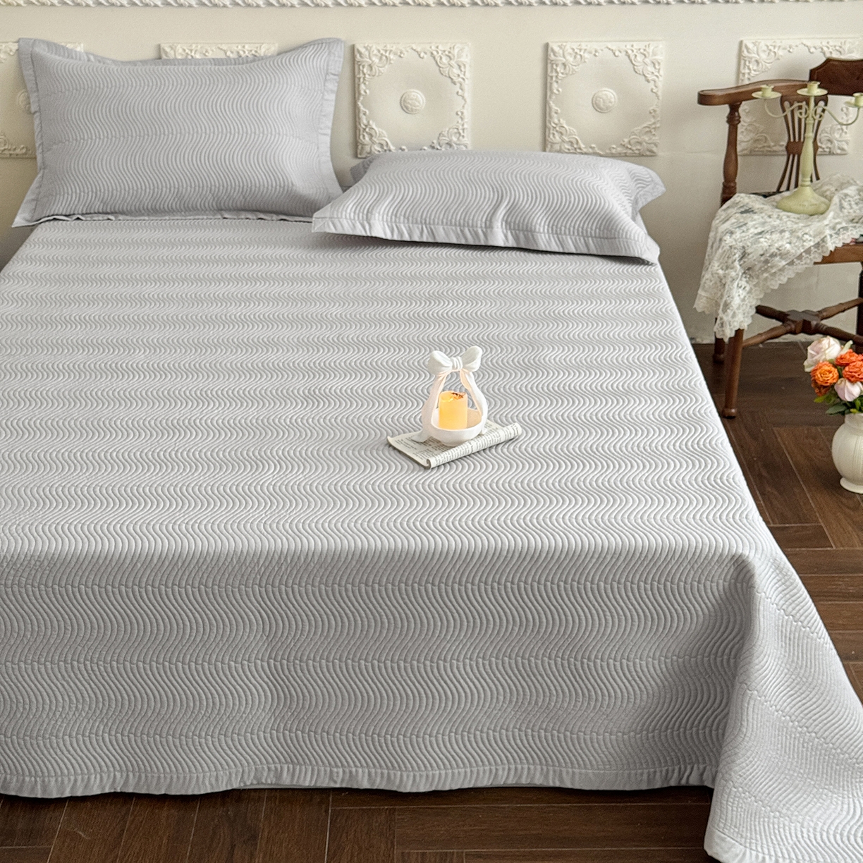 91家纺网 家纺一手货源 找家纺 摩时 2026春夏新品莱赛尔凉席空调软席凉席席子三件套 星辰灰