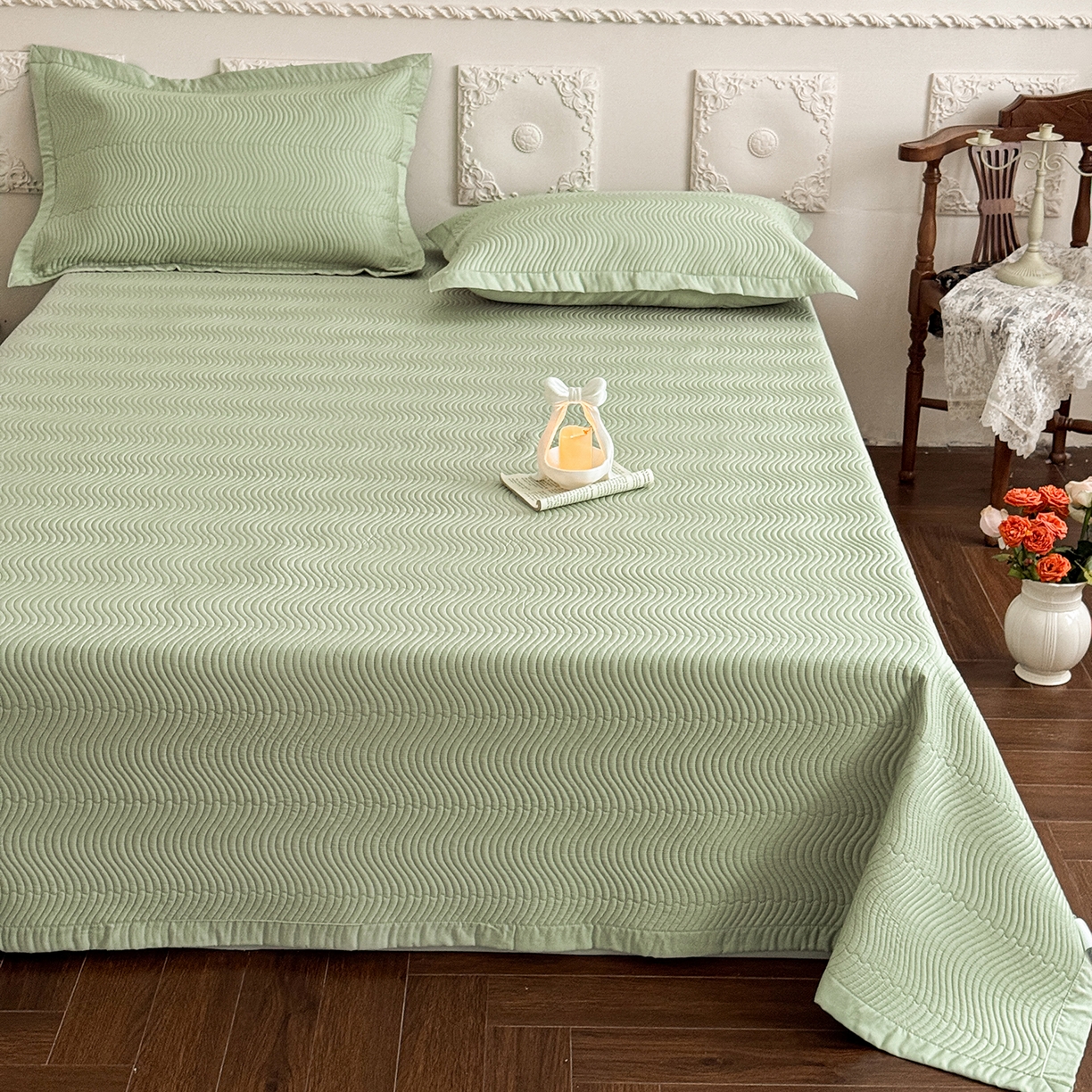 91家纺网 家纺一手货源 找家纺 摩时 2026春夏新品莱赛尔凉席空调软席凉席席子三件套 翡翠绿