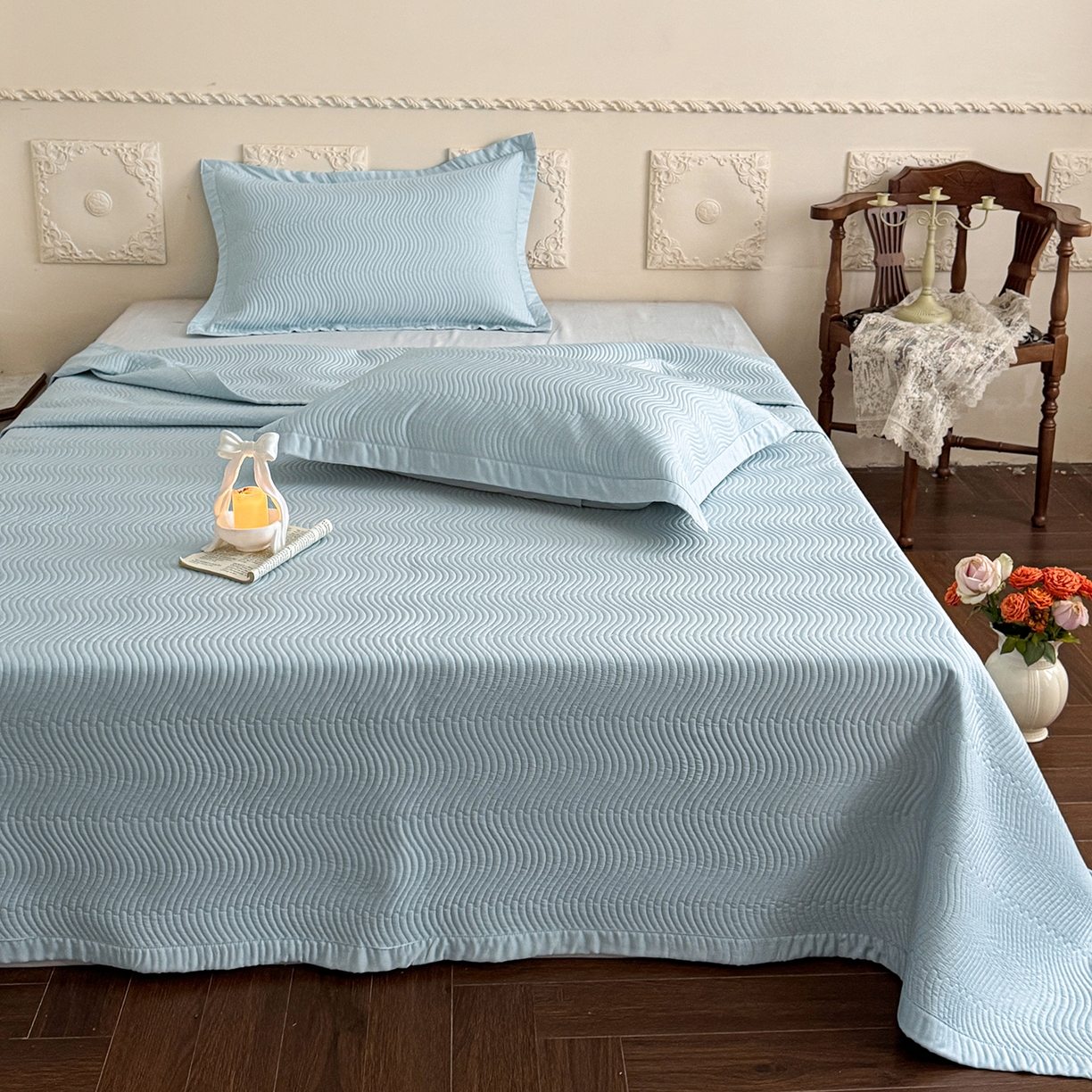 91家纺网 家纺一手货源 找家纺 摩时 2026春夏新品莱赛尔凉席空调软席凉席席子三件套 天际兰