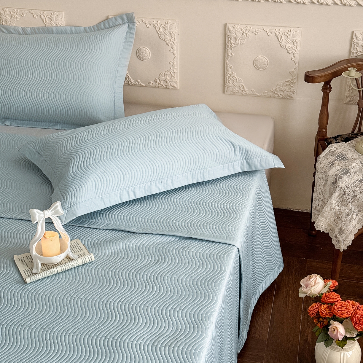 91家纺网 家纺一手货源 找家纺 摩时 2026春夏新品莱赛尔凉席空调软席凉席席子三件套 天际兰