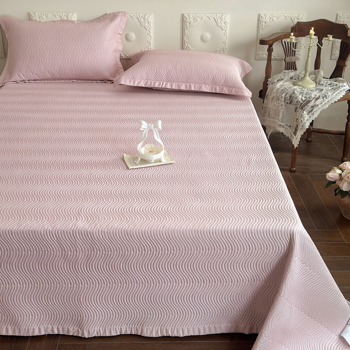 91家纺网 家纺一手货源 找家纺 摩时 2026春夏新品莱赛尔凉席空调软席凉席席子三件套 樱花粉