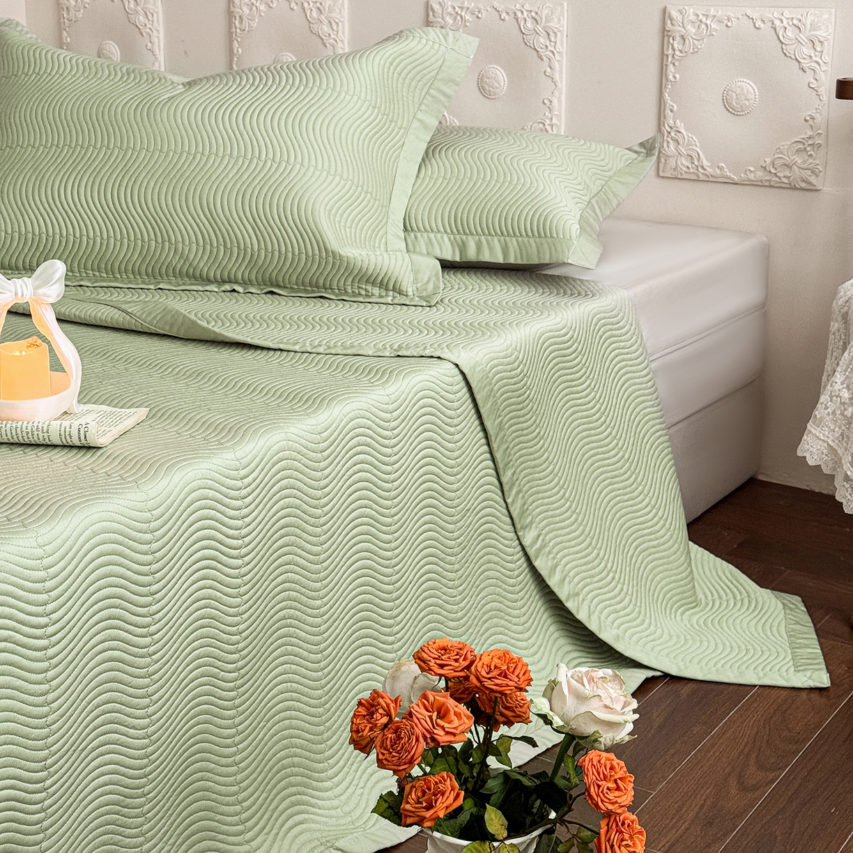 91家纺网 家纺一手货源 找家纺 摩时 2026春夏新品莱赛尔凉席空调软席凉席席子三件套 翡翠绿