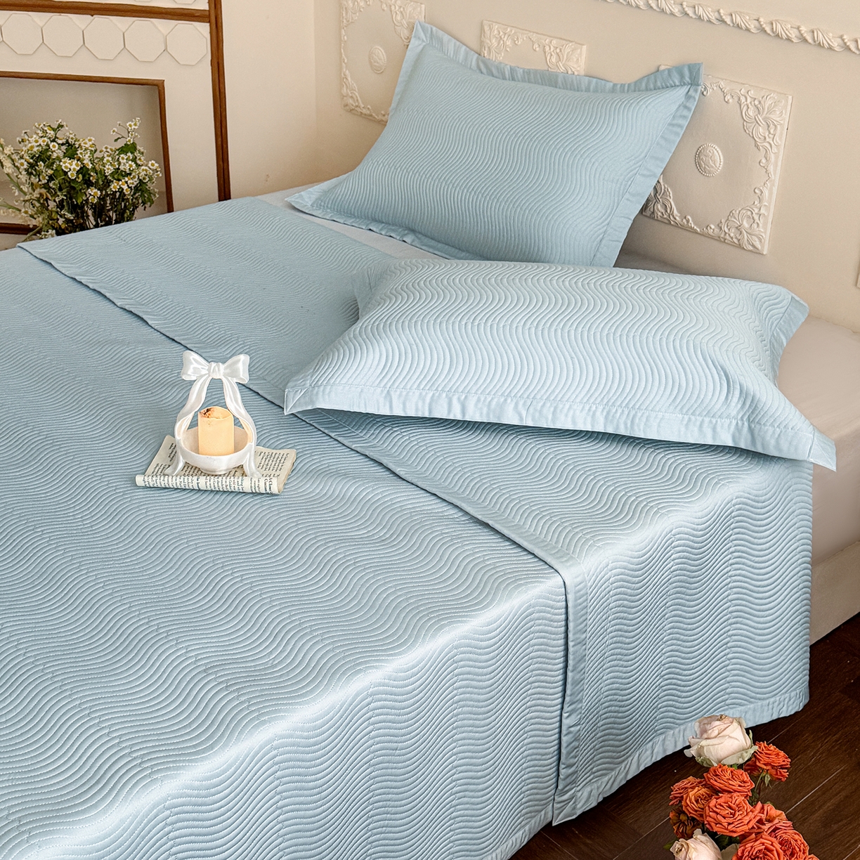 91家纺网 家纺一手货源 找家纺 摩时 2026春夏新品莱赛尔凉席空调软席凉席席子三件套 天际兰