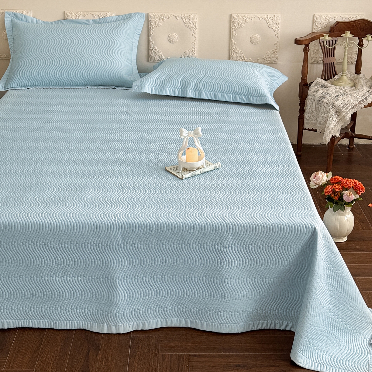 91家纺网 家纺一手货源 找家纺 摩时 2026春夏新品莱赛尔凉席空调软席凉席席子三件套 天际兰