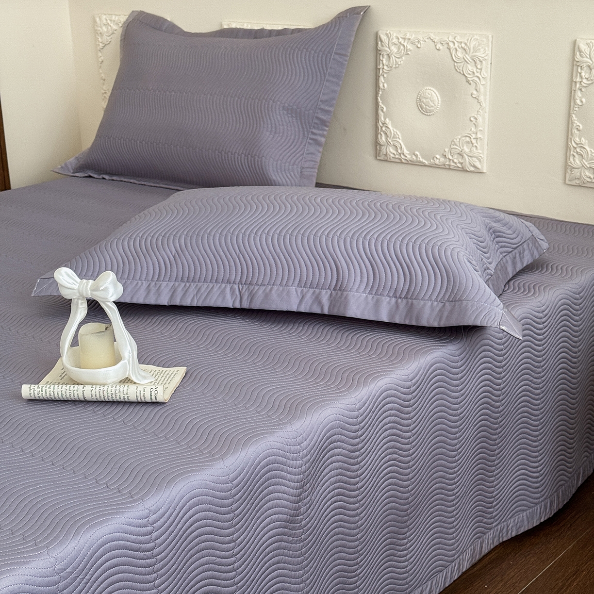 91家纺网 家纺一手货源 找家纺 摩时 2026春夏新品莱赛尔凉席空调软席凉席席子三件套 紫藤灰