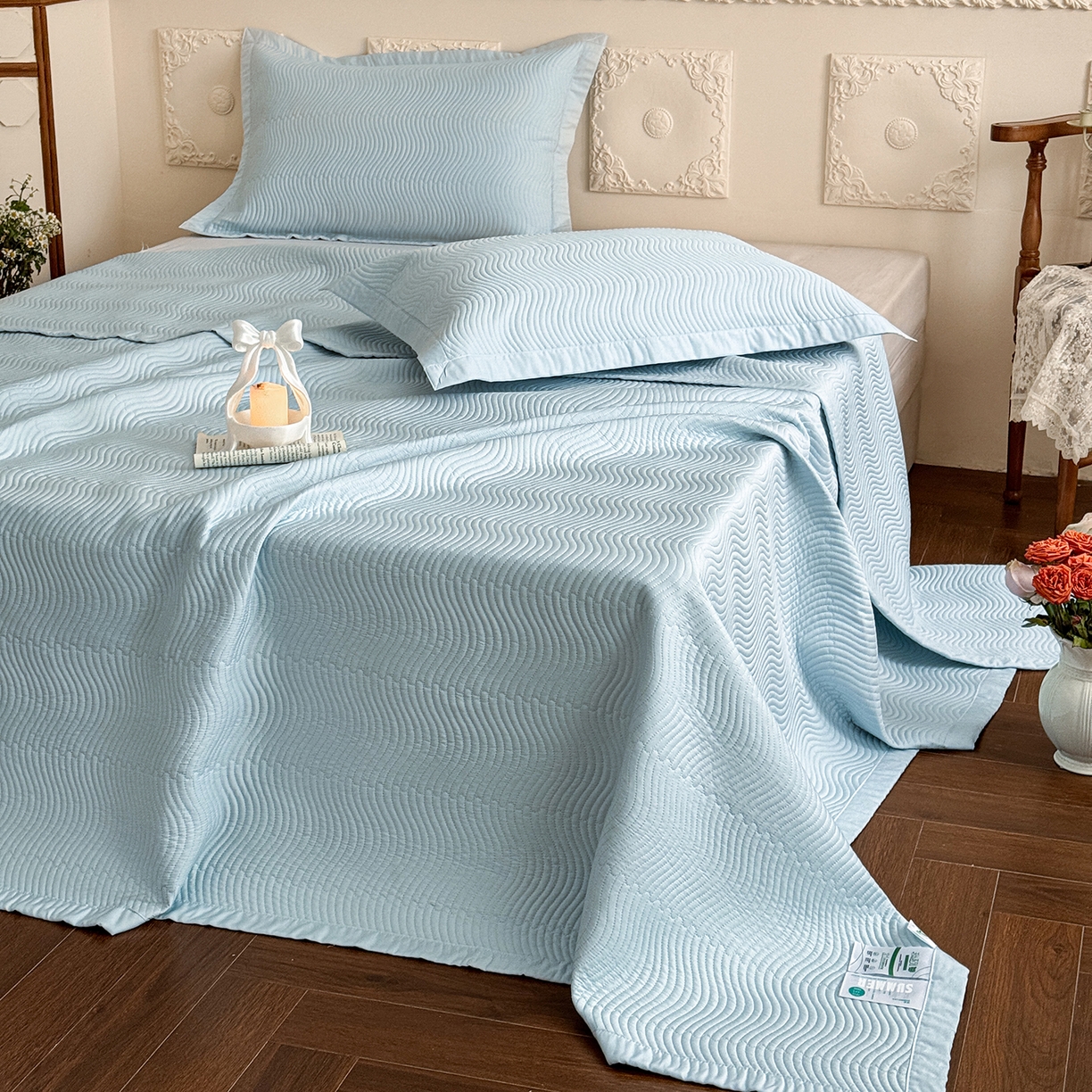 91家纺网 家纺一手货源 找家纺 摩时 2026春夏新品莱赛尔凉席空调软席凉席席子三件套 天际兰