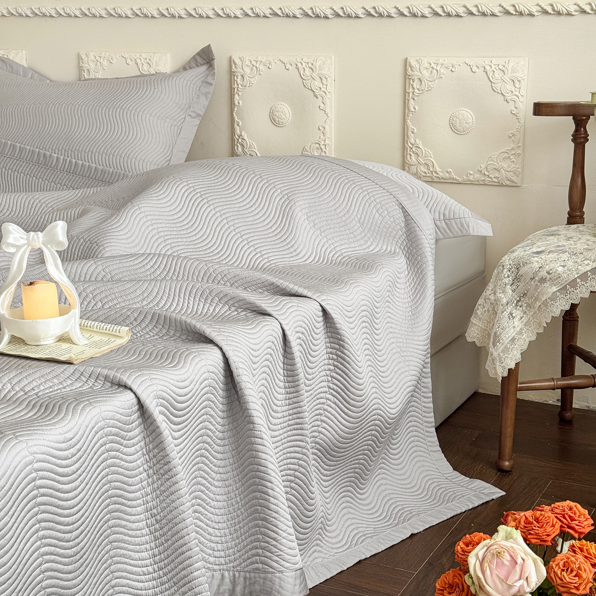 91家纺网 家纺一手货源 找家纺 摩时 2026春夏新品莱赛尔凉席空调软席凉席席子三件套 星辰灰