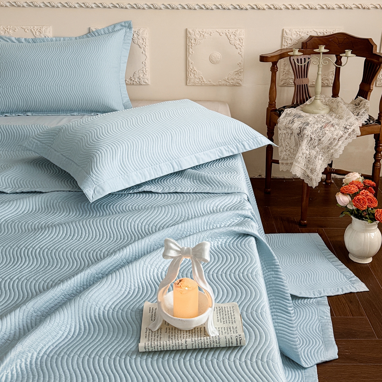 91家纺网 家纺一手货源 找家纺 摩时 2026春夏新品莱赛尔凉席空调软席凉席席子三件套 天际兰