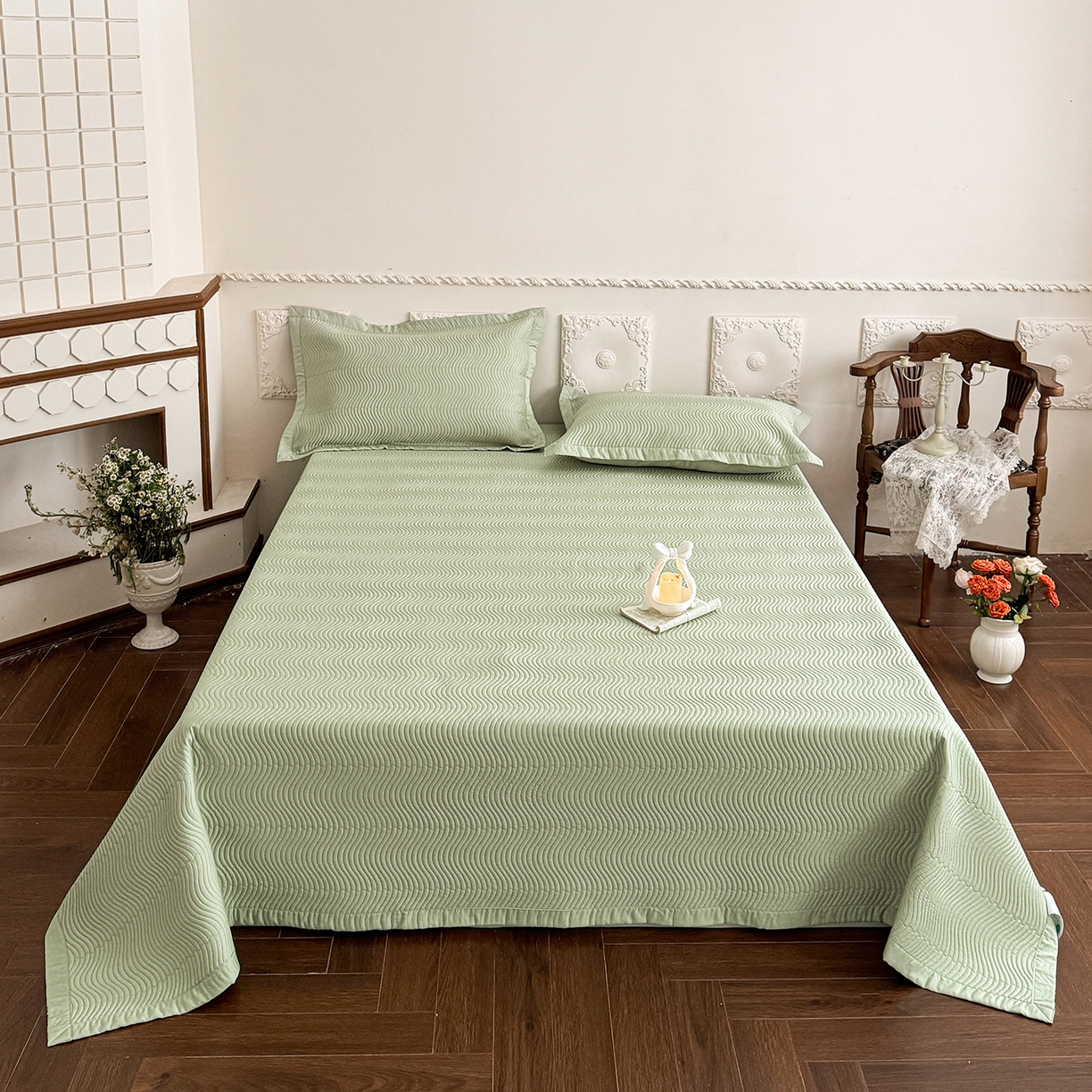 摩时 2026春夏新品莱赛尔凉席空调软席凉席席子三件套 翡翠绿