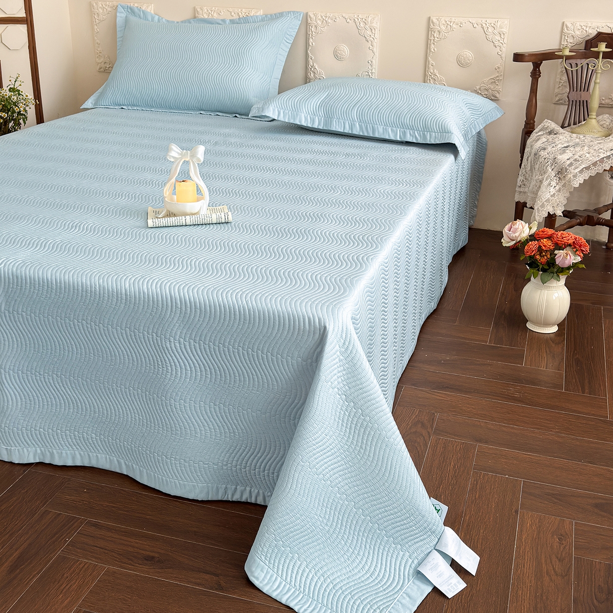 91家纺网 家纺一手货源 找家纺 摩时 2026春夏新品莱赛尔凉席空调软席凉席席子三件套 天际兰