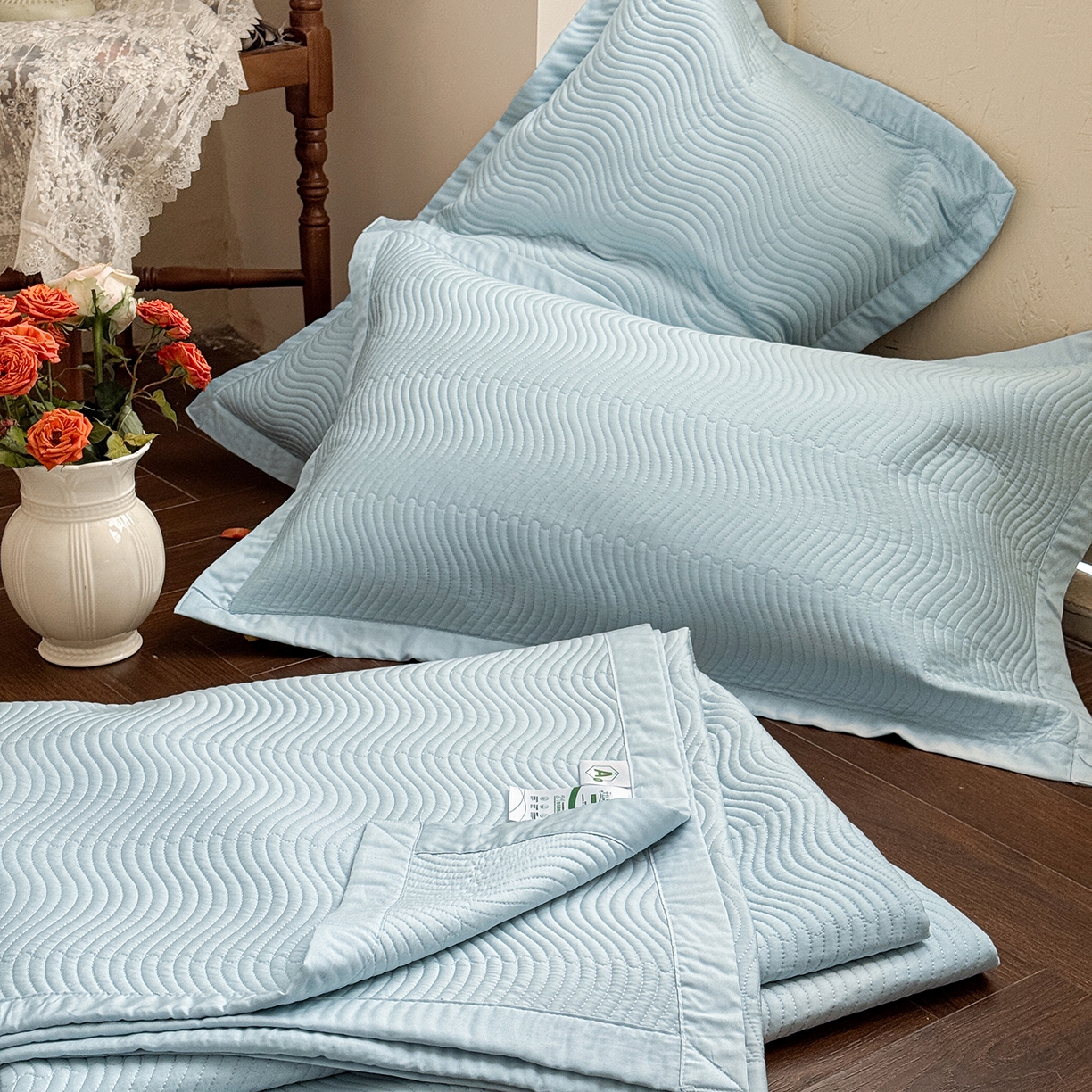 91家纺网 家纺一手货源 找家纺 摩时 2026春夏新品莱赛尔凉席空调软席凉席席子三件套 天际兰