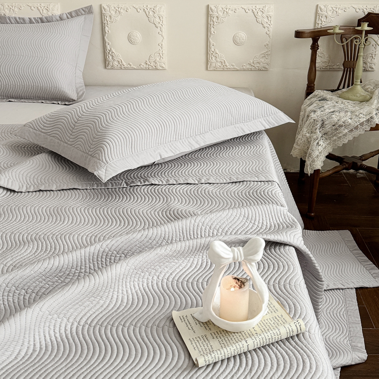 91家纺网 家纺一手货源 找家纺 摩时 2026春夏新品莱赛尔凉席空调软席凉席席子三件套 星辰灰