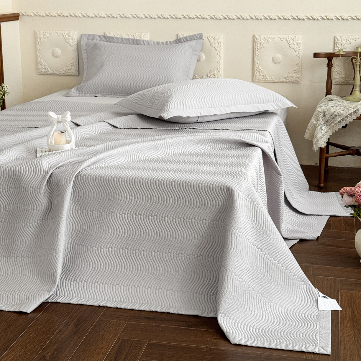 91家纺网 家纺一手货源 找家纺 摩时 2026春夏新品莱赛尔凉席空调软席凉席席子三件套 星辰灰