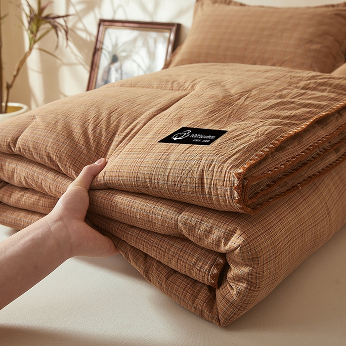 91家纺网 家纺一手货源 找家纺 阳光被业 2026新款100%棉花双层纱夏被新疆棉花空调被可机洗夏凉被绣边踩棉工艺 繁华--咖