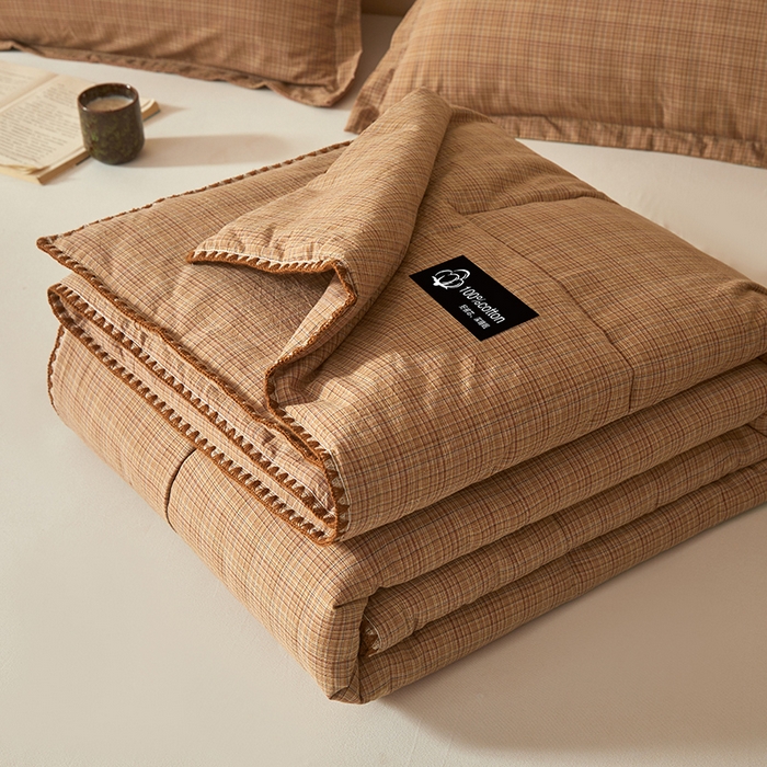 91家纺网 家纺一手货源 找家纺 阳光被业 2026新款100%棉花双层纱夏被新疆棉花空调被可机洗夏凉被绣边踩棉工艺 繁华--咖