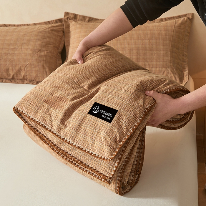 91家纺网 家纺一手货源 找家纺 阳光被业 2026新款100%棉花双层纱夏被新疆棉花空调被可机洗夏凉被绣边踩棉工艺 繁华--咖