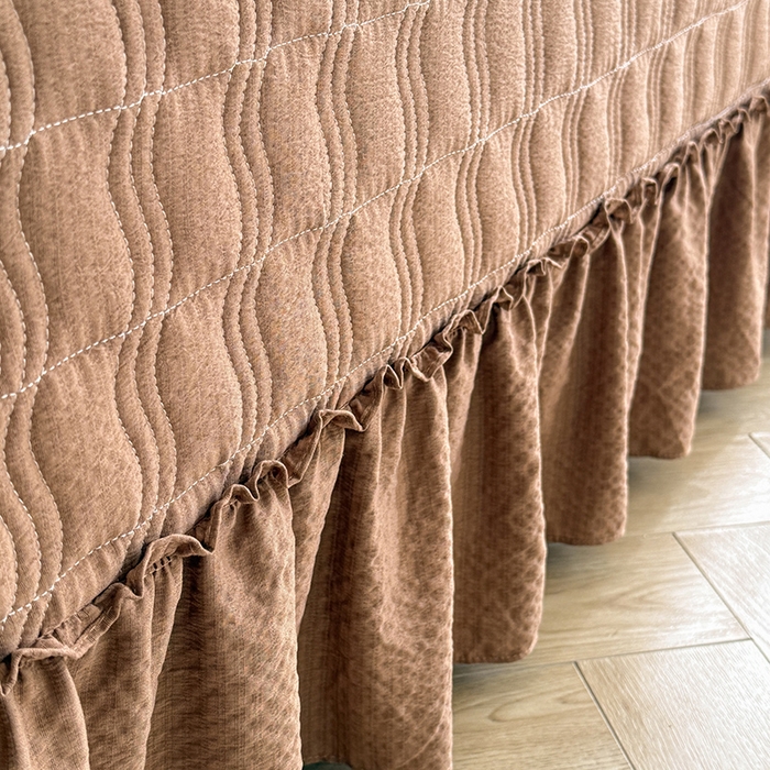 91家纺网 家纺一手货源 找家纺 贝凯瑞 2026新款双层纱木棉水洗棉法式复古花边床盖单件三件四件套-焦糖系列 焦糖熊