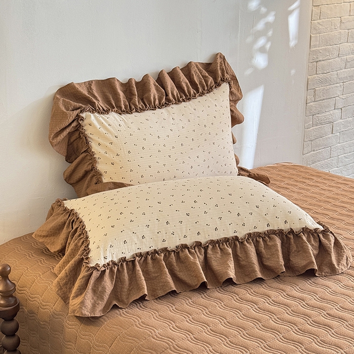 91家纺网 家纺一手货源 找家纺 贝凯瑞 2026新款双层纱木棉水洗棉法式复古花边床盖单件三件四件套-焦糖系列 焦糖樱桃