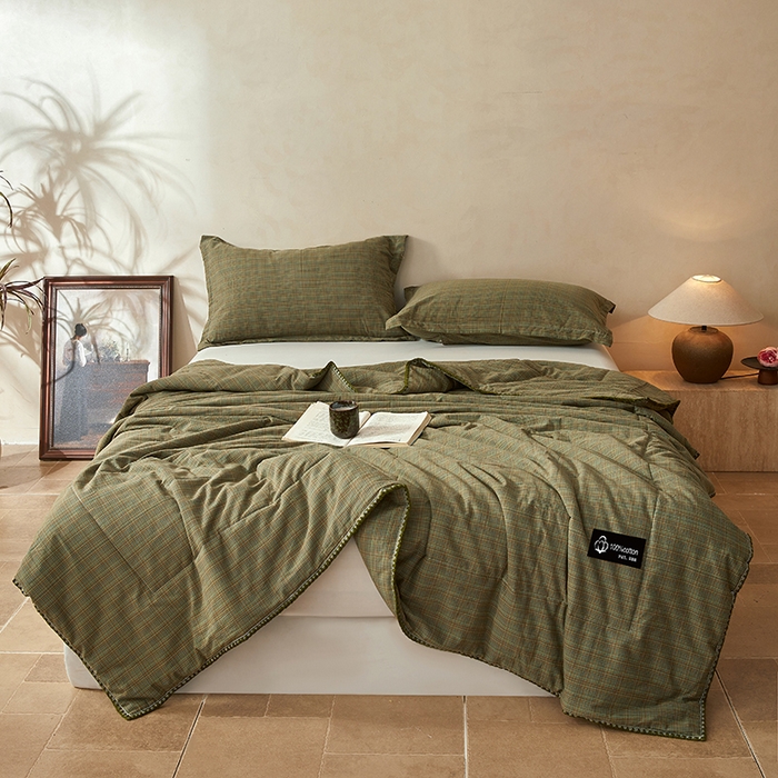 91家纺网 家纺一手货源 找家纺 阳光被业 2026新款100%棉花双层纱夏被新疆棉花空调被可机洗夏凉被绣边踩棉工艺 繁华--绿