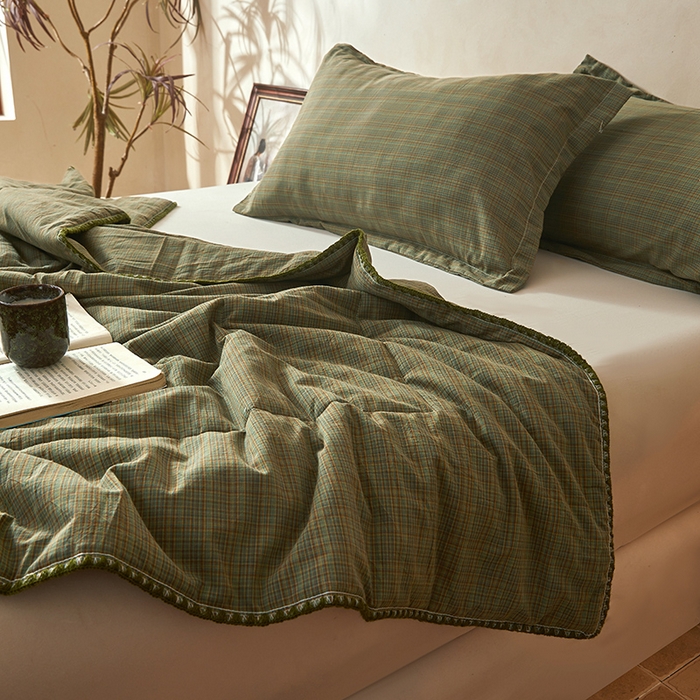 91家纺网 家纺一手货源 找家纺 阳光被业 2026新款100%棉花双层纱夏被新疆棉花空调被可机洗夏凉被绣边踩棉工艺 繁华--绿