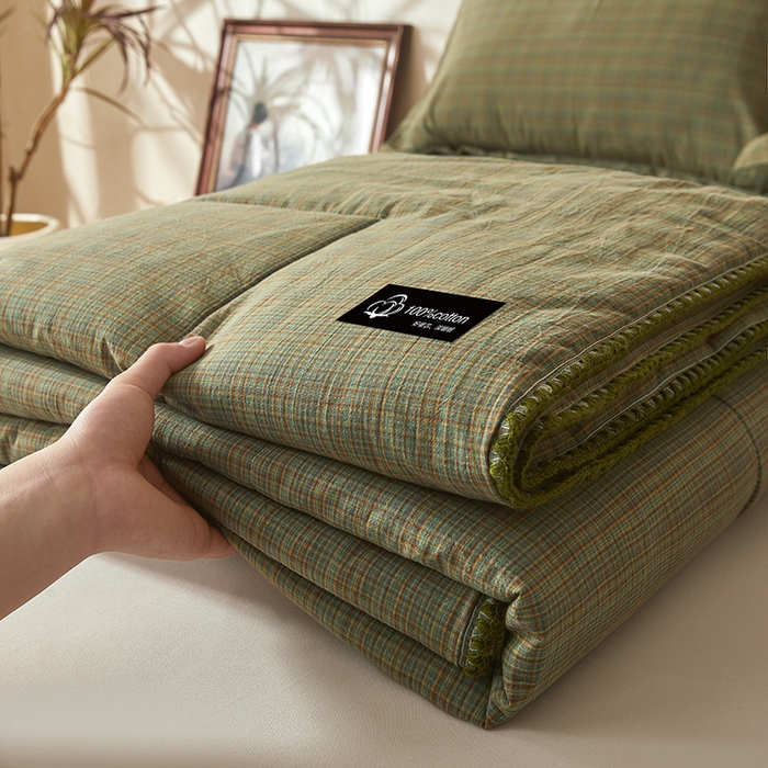 91家纺网 家纺一手货源 找家纺 阳光被业 2026新款100%棉花双层纱夏被新疆棉花空调被可机洗夏凉被绣边踩棉工艺 繁华--绿