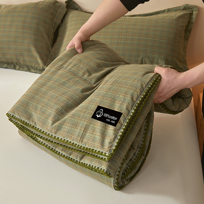 91家纺网 家纺一手货源 找家纺 阳光被业 2026新款100%棉花双层纱夏被新疆棉花空调被可机洗夏凉被绣边踩棉工艺 繁华--绿