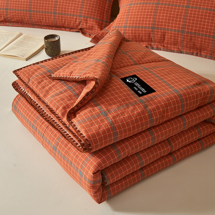 91家纺网 家纺一手货源 找家纺 阳光被业 2026新款100%棉花双层纱夏被新疆棉花空调被可机洗夏凉被绣边踩棉工艺 品味--橘色