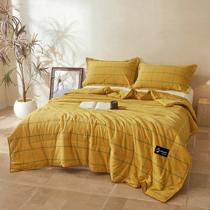 91家纺网 家纺一手货源 找家纺 阳光被业 2026新款100%棉花双层纱夏被新疆棉花空调被可机洗夏凉被绣边踩棉工艺 品味--炫黄