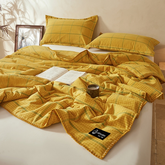 91家纺网 家纺一手货源 找家纺 阳光被业 2026新款100%棉花双层纱夏被新疆棉花空调被可机洗夏凉被绣边踩棉工艺 品味--炫黄