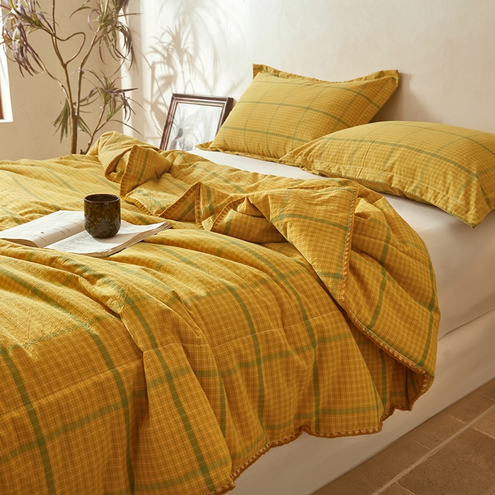 91家纺网 家纺一手货源 找家纺 阳光被业 2026新款100%棉花双层纱夏被新疆棉花空调被可机洗夏凉被绣边踩棉工艺 品味--炫黄