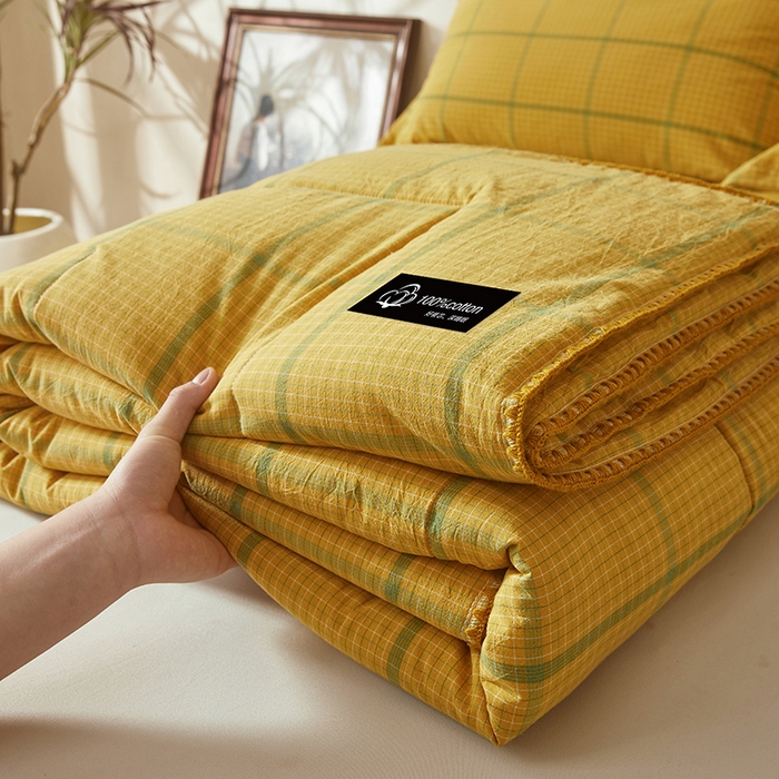 91家纺网 家纺一手货源 找家纺 阳光被业 2026新款100%棉花双层纱夏被新疆棉花空调被可机洗夏凉被绣边踩棉工艺 品味--炫黄