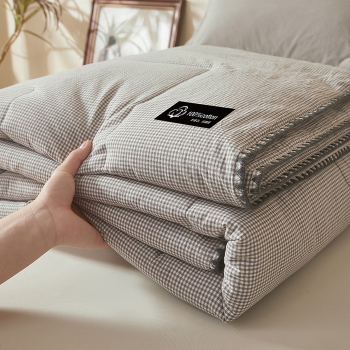 91家纺网 家纺一手货源 找家纺 阳光被业 2026新款100%棉花双层纱夏被新疆棉花空调被可机洗夏凉被绣边踩棉工艺 小格格--灰