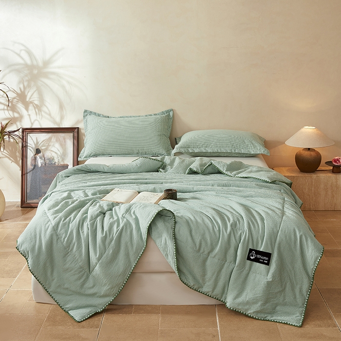 91家纺网 家纺一手货源 找家纺 阳光被业 2026新款100%棉花双层纱夏被新疆棉花空调被可机洗夏凉被绣边踩棉工艺 小格格--绿