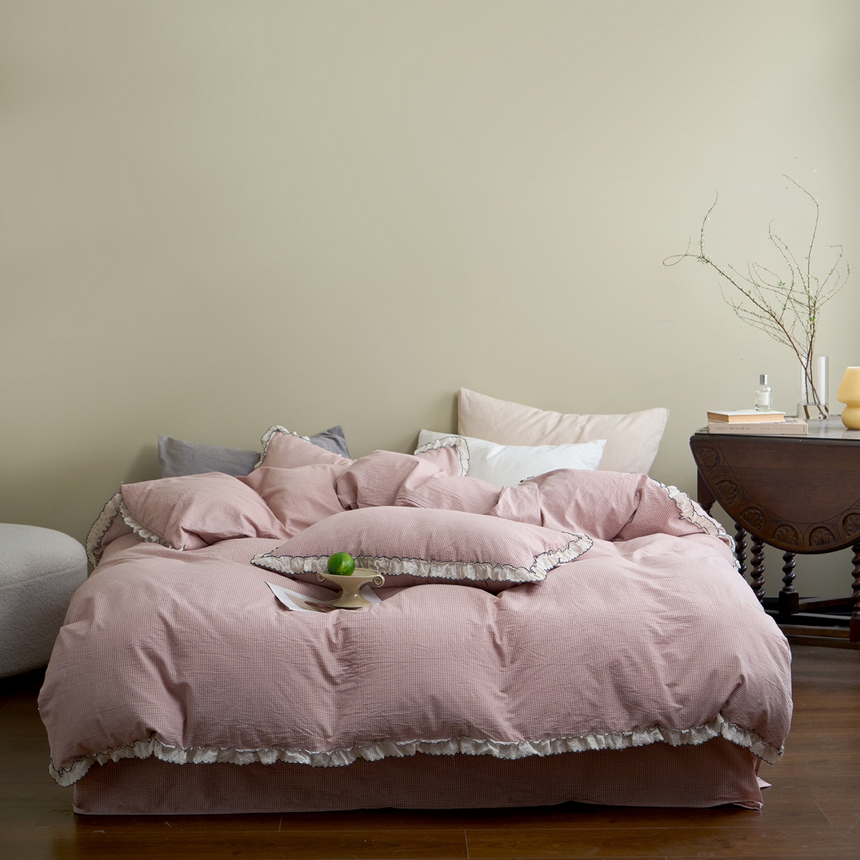 91家纺网 家纺一手货源 找家纺 （总）洋铭区（原狠狠爱）2026新款色织水洗棉花边四件套系列 控价：控价劵后不得低于 178元/218元/238元