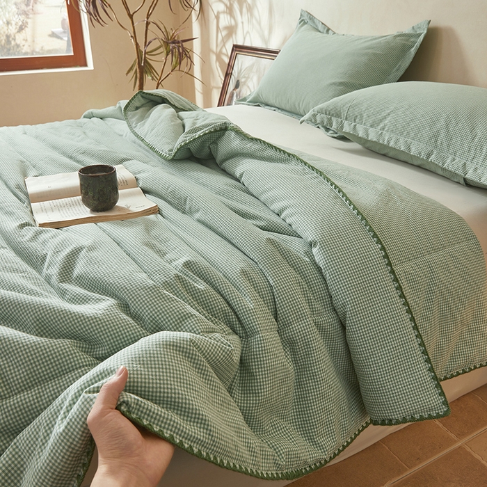 91家纺网 家纺一手货源 找家纺 阳光被业 2026新款100%棉花双层纱夏被新疆棉花空调被可机洗夏凉被绣边踩棉工艺 小格格--绿
