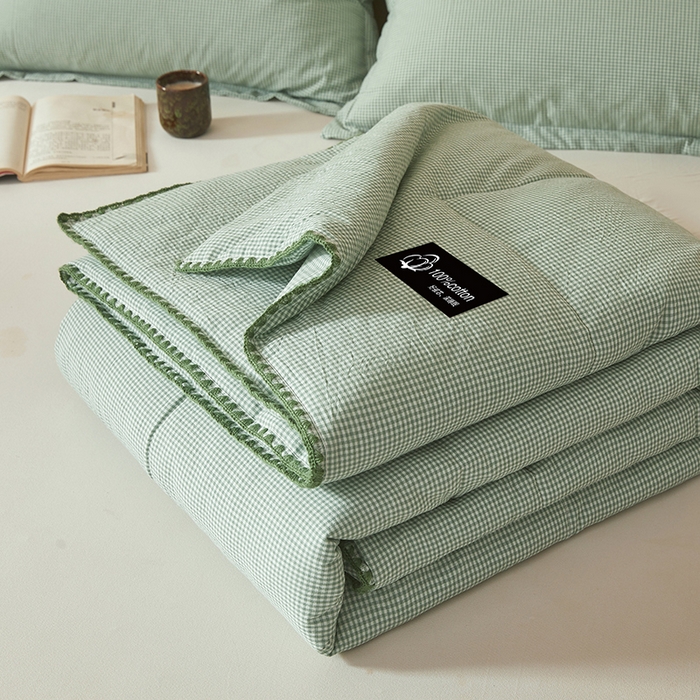 91家纺网 家纺一手货源 找家纺 阳光被业 2026新款100%棉花双层纱夏被新疆棉花空调被可机洗夏凉被绣边踩棉工艺 小格格--绿