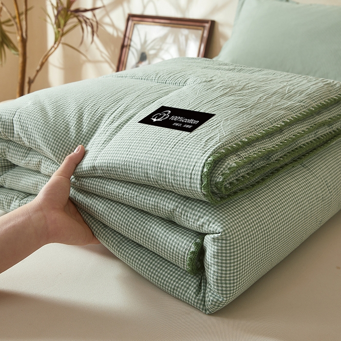 91家纺网 家纺一手货源 找家纺 阳光被业 2026新款100%棉花双层纱夏被新疆棉花空调被可机洗夏凉被绣边踩棉工艺 小格格--绿