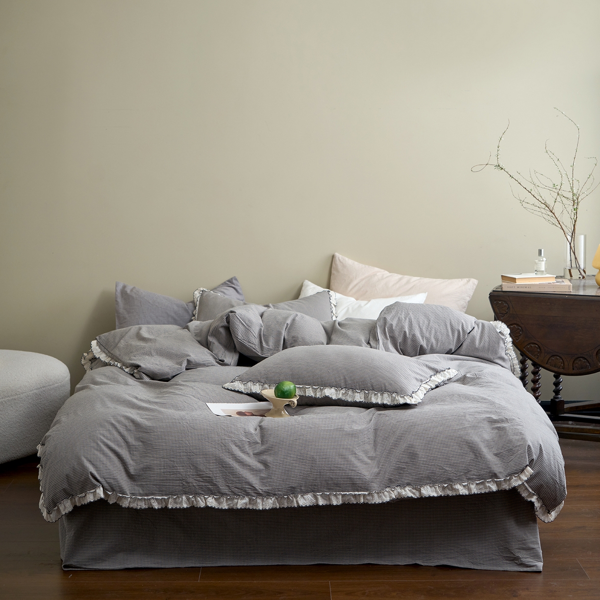 91家纺网 家纺一手货源 找家纺 （总）洋铭区（原狠狠爱）2026新款色织水洗棉花边四件套系列 控价：控价劵后不得低于 178元/218元/238元