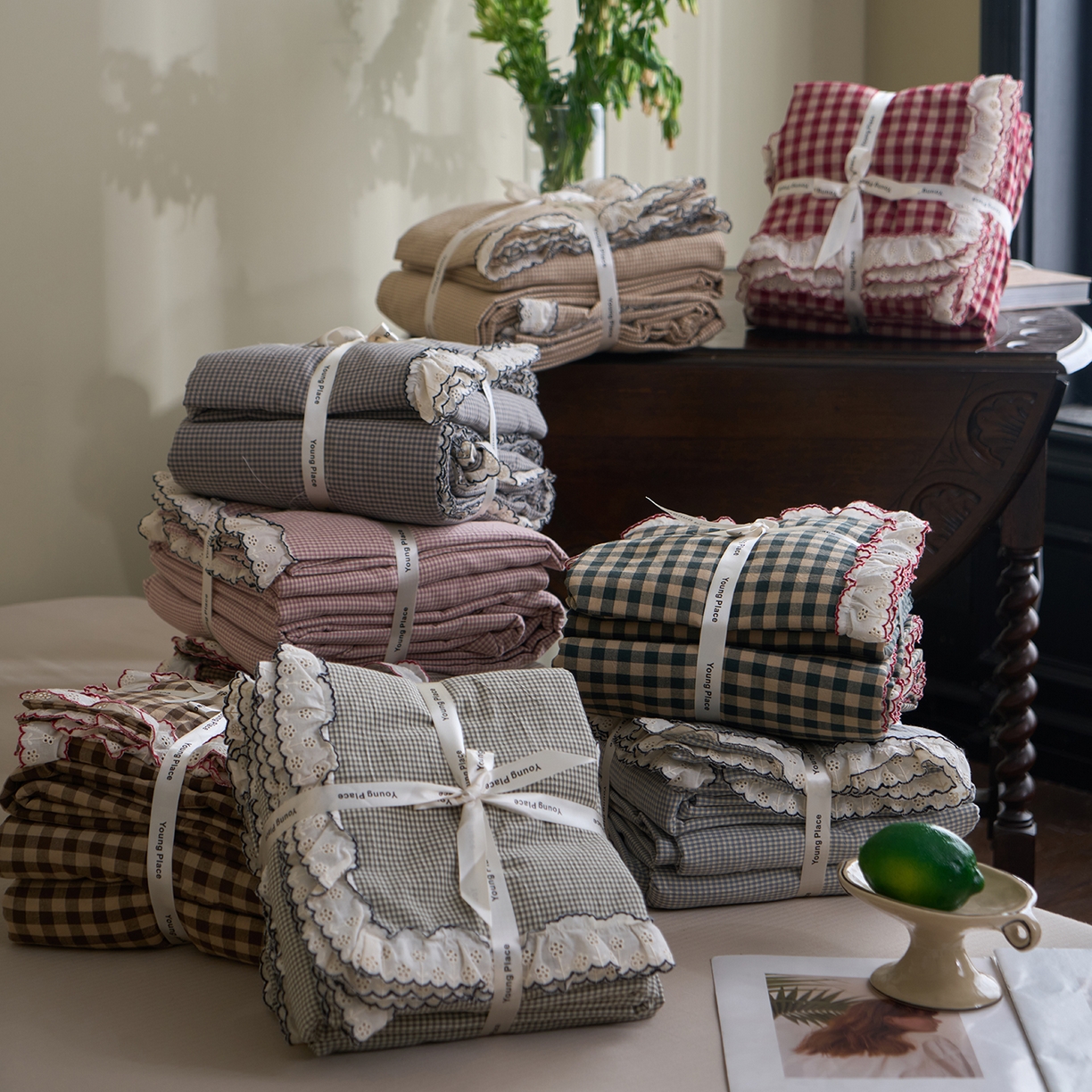 91家纺网 家纺一手货源 找家纺 （总）洋铭区（原狠狠爱）2026新款色织水洗棉花边四件套系列 控价：控价劵后不得低于 178元/218元/238元