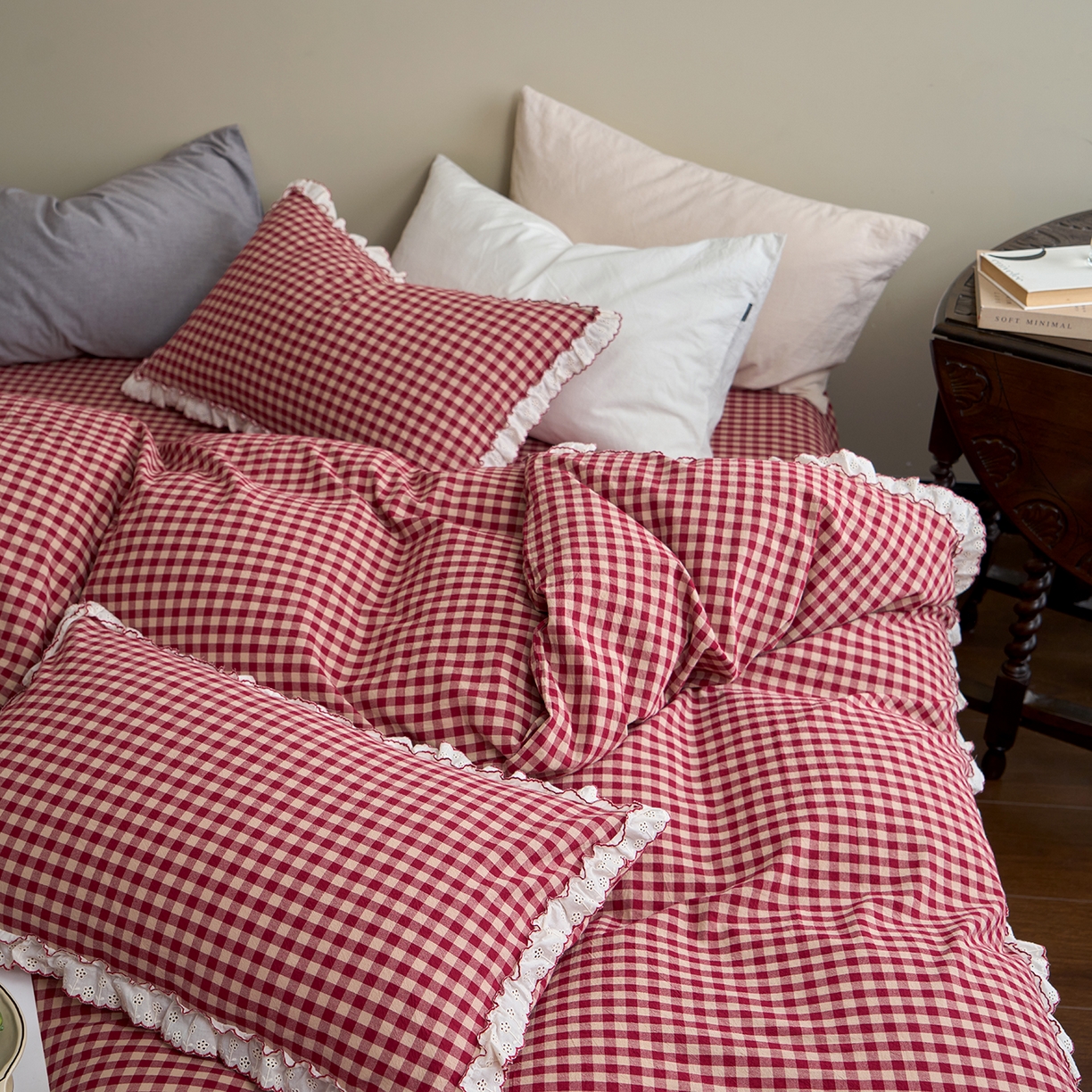 91家纺网 家纺一手货源 找家纺 （总）洋铭区（原狠狠爱）2026新款色织水洗棉花边四件套系列 控价：控价劵后不得低于 178元/218元/238元