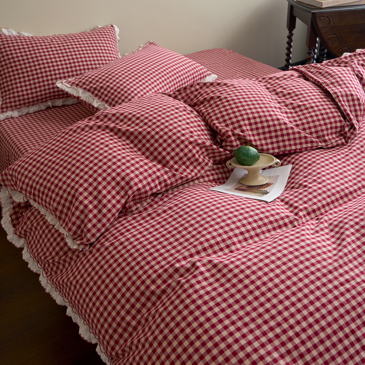 91家纺网 家纺一手货源 找家纺 （总）洋铭区（原狠狠爱）2026新款色织水洗棉花边四件套系列 控价：控价劵后不得低于 178元/218元/238元