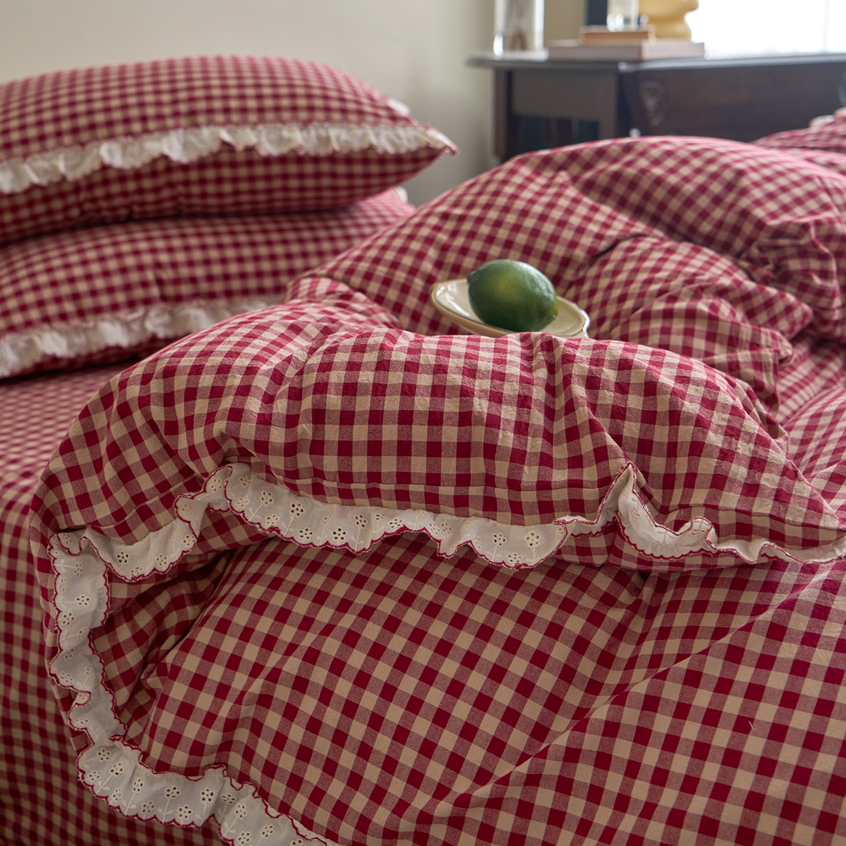 91家纺网 家纺一手货源 找家纺 （总）洋铭区（原狠狠爱）2026新款色织水洗棉花边四件套系列 控价：控价劵后不得低于 178元/218元/238元