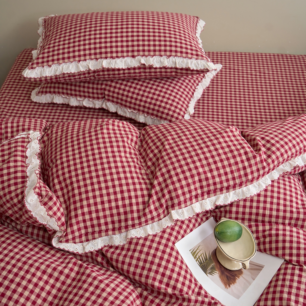 91家纺网 家纺一手货源 找家纺 （总）洋铭区（原狠狠爱）2026新款色织水洗棉花边四件套系列 控价：控价劵后不得低于 178元/218元/238元