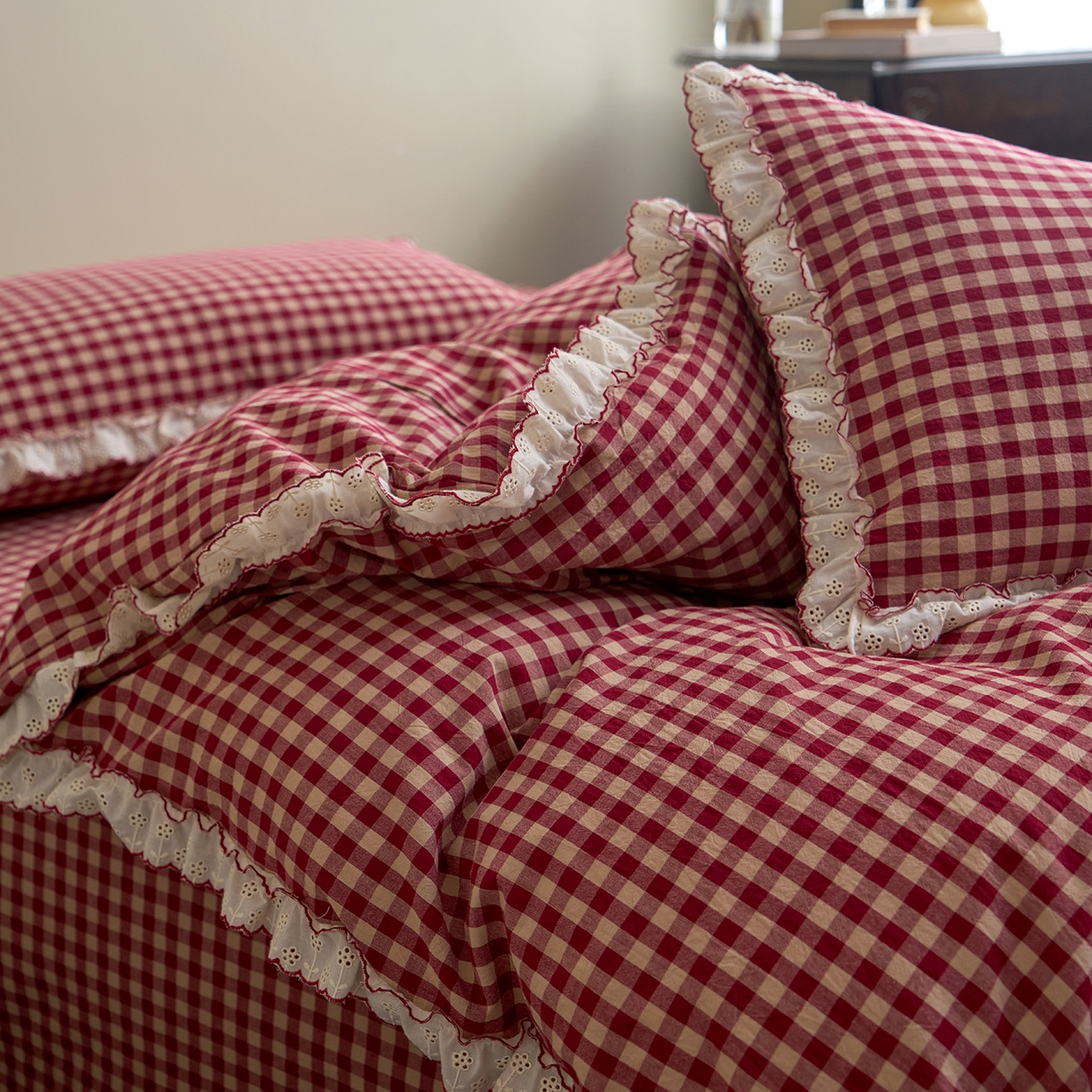 91家纺网 家纺一手货源 找家纺 （总）洋铭区（原狠狠爱）2026新款色织水洗棉花边四件套系列 控价：控价劵后不得低于 178元/218元/238元