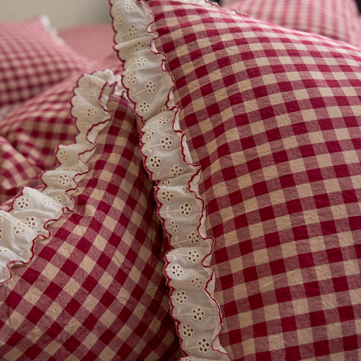 91家纺网 家纺一手货源 找家纺 （总）洋铭区（原狠狠爱）2026新款色织水洗棉花边四件套系列 控价：控价劵后不得低于 178元/218元/238元